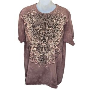 Mountain Organic Womens Wolf Artsy Graphic Shirt Size Large Boho Art to Wear Zoo